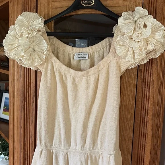 St John Evening Knit Cream Puff Sleeve Dress 10 - Picture 2 of 12